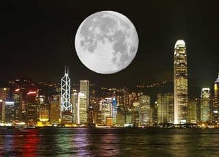 The Hong Kong Skyline and super moon