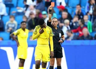 Nothando Vilakazi of South Africa is shown a red card. Photo: GettyImages