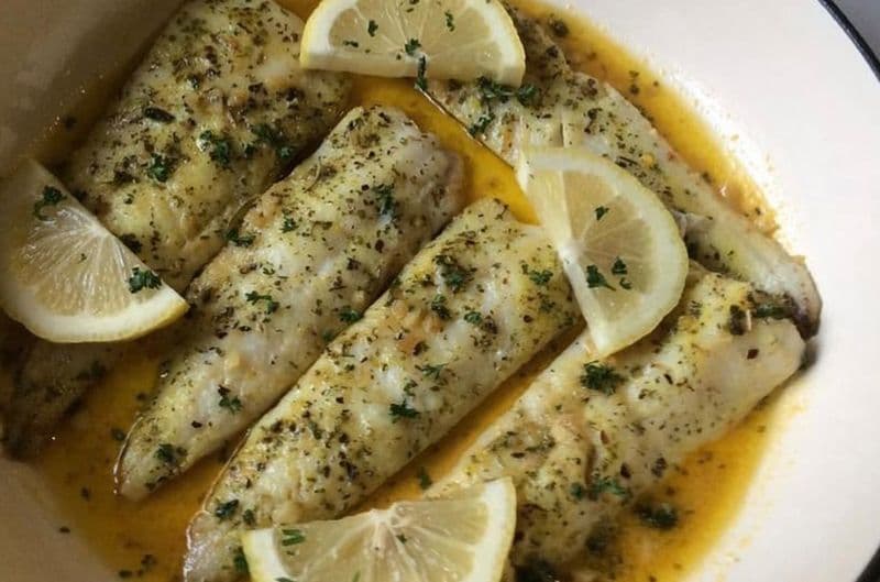 Baked fish with lemon garlic butter
