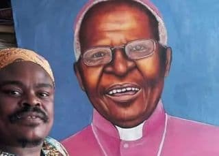 Rasta paints portrait of Desmond Tutu