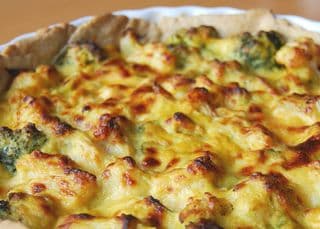 Cauliflower and broccoli cheese tart