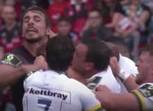 Eben Etzebeth responds to having his hair pulled by Agustin Creevy. Photo: Screen shot