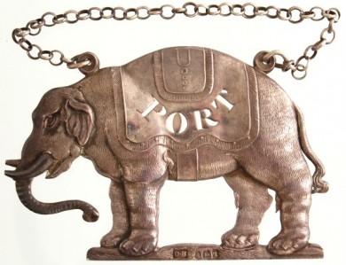 Silver Elephant decanter label dating from 1814
