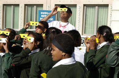 Pupils learning about a solar eclipse 